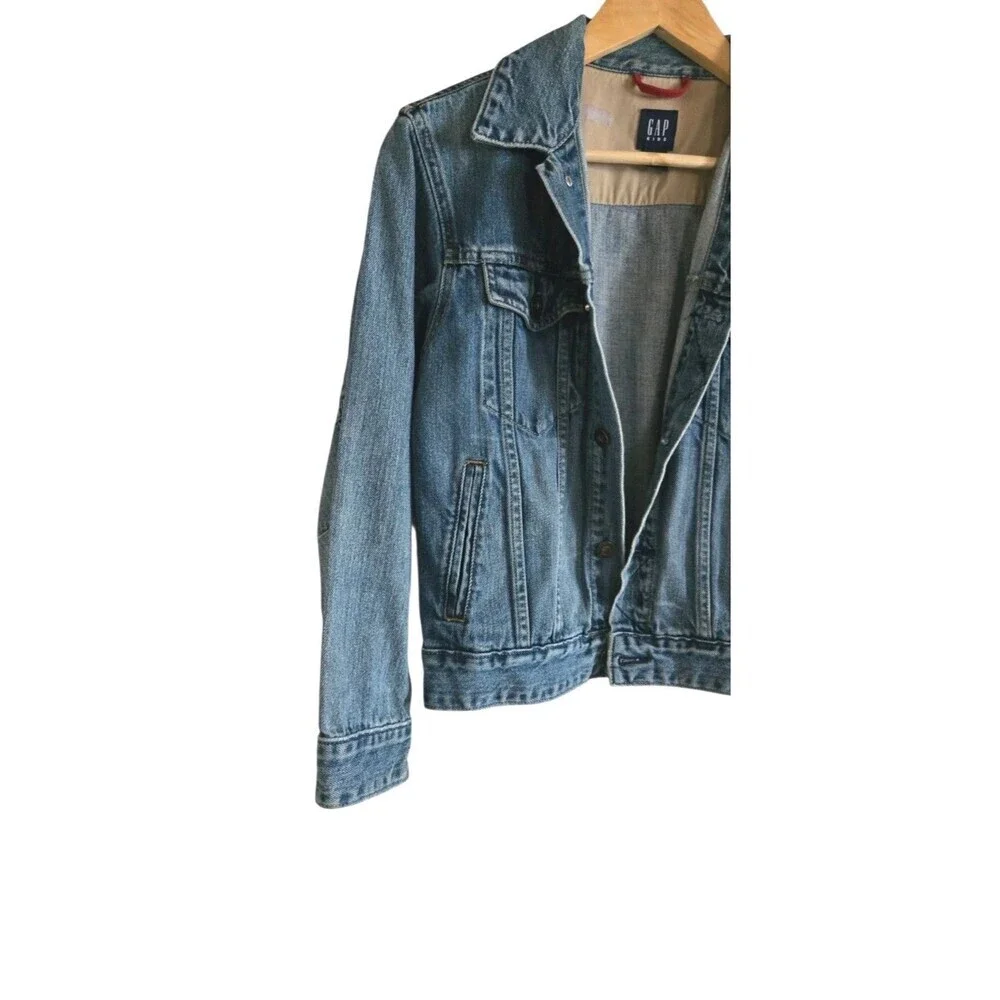 Gap Girls Denim Jacket Large BlueButton Front Long Sleeve Pockets
